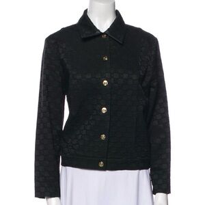 St. John Black Logo Textured Denim Jacket Size L